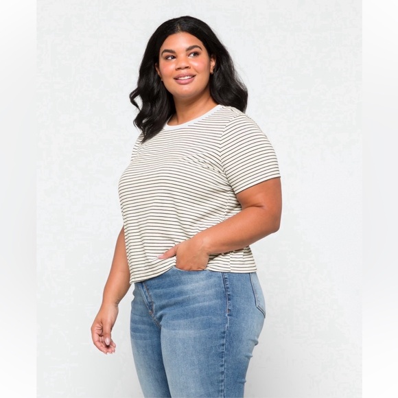 Mohnton Made Scoop Neck Boxy Tee White/Black Stripes Size 2X - Picture 8 of 9